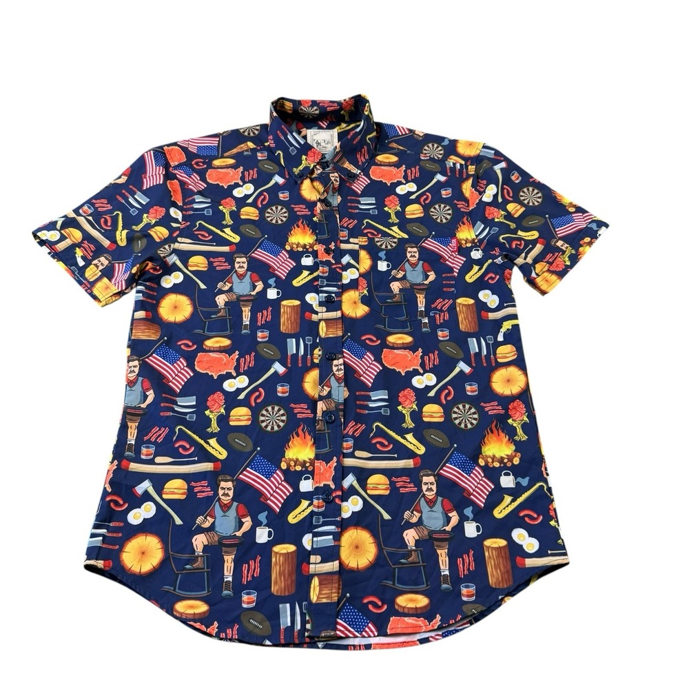 RSVLTS City Of Pawnee Parks and Rec Short Sleeve Button Down Shirt Mens Medium